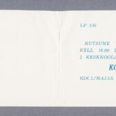 Pärnu 2. Keskkooli vilistlaste ja õpetajate 1975 a. kokkutuleku kutse (erakogu)